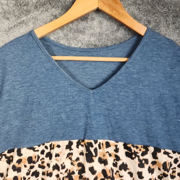 Women's Animal Print Short Sleeve V Neck Colorblocked Top Shirt Short Sleeve NEW - Picture 3 of 7